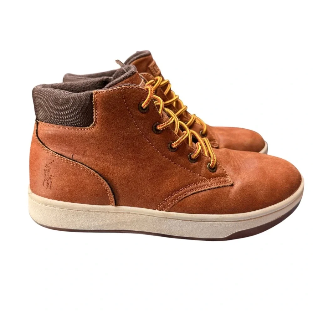 Polo Ralph Lauren Court Sneaker Boot Kids 5 Brown High Top Lace Up Sneakers